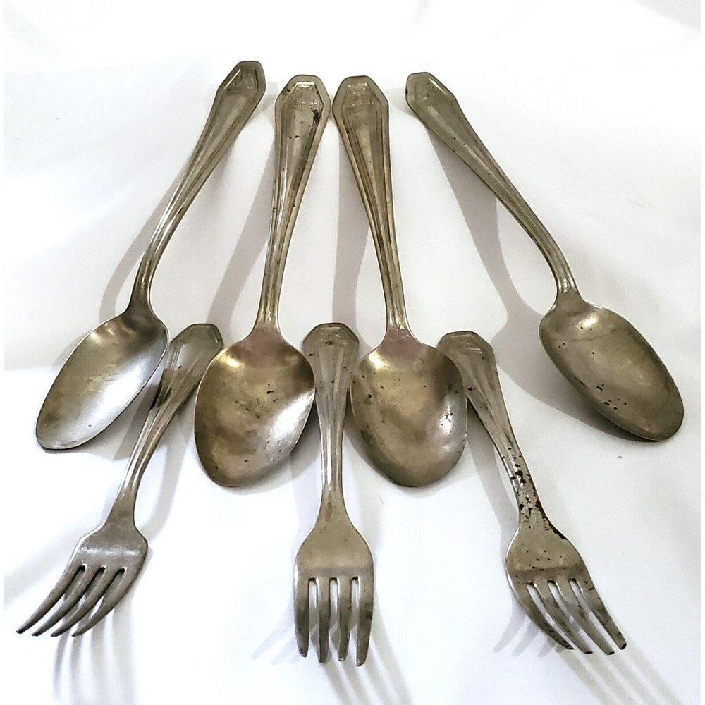 Wm A Rogers FLATWARE Nickel Silver SILVERWARE 7pc Forks & Tablespoons VINTAGE